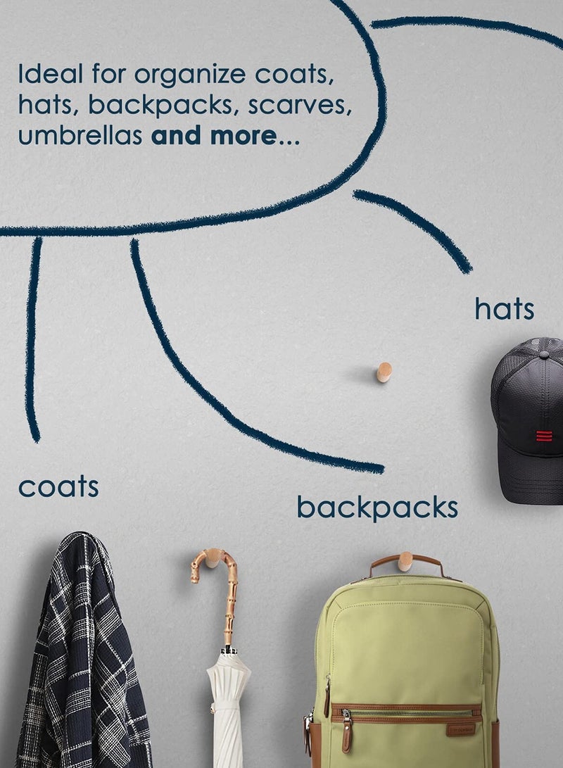 6 قطع من شماعات الحائط الخشبية الزخرفية والمعطف، القبعات، والحقائب - شماعات المعطف والمنشفة من خشب الزان مع مسامير، مجموعة من خطافات الحائط بارتفاع 2.3 بوصة لتنظيم المنزل. - Image 3