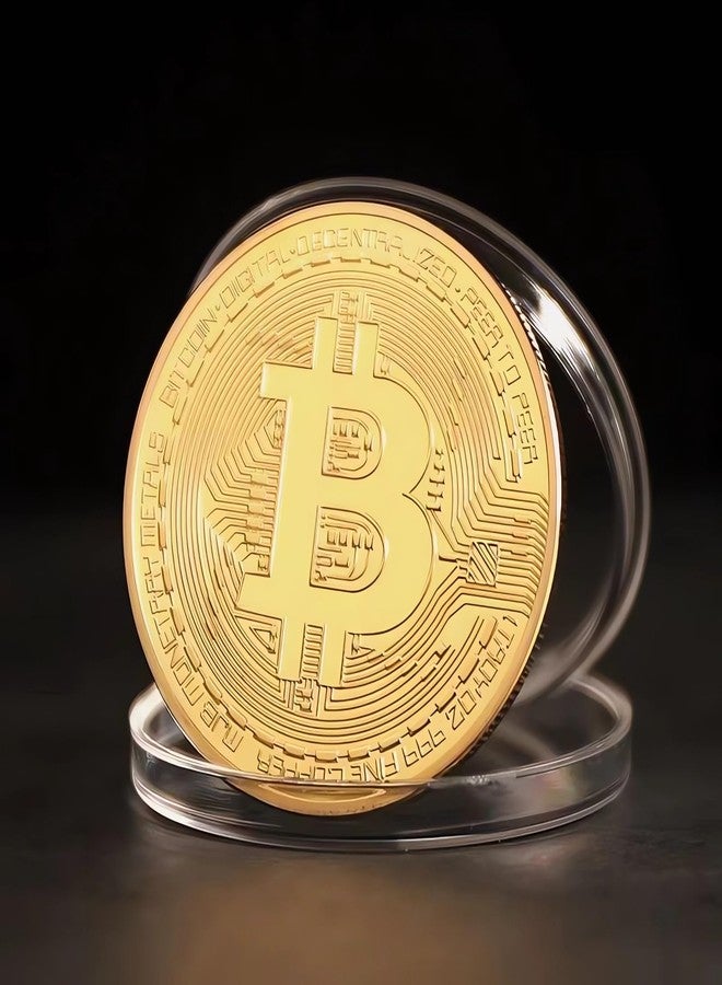 TRIBONES Bitcoin Coins, BTC Coins, Bitcoin Tokens. Bitcoin Commemorative Coin, Relief and Gold Shiny Finish, 1.1-oz, 1.6x0.12-inch, Heavier and Larger. Collect Coins, Lucky Amulets (2-pcs Pack) - Image 2