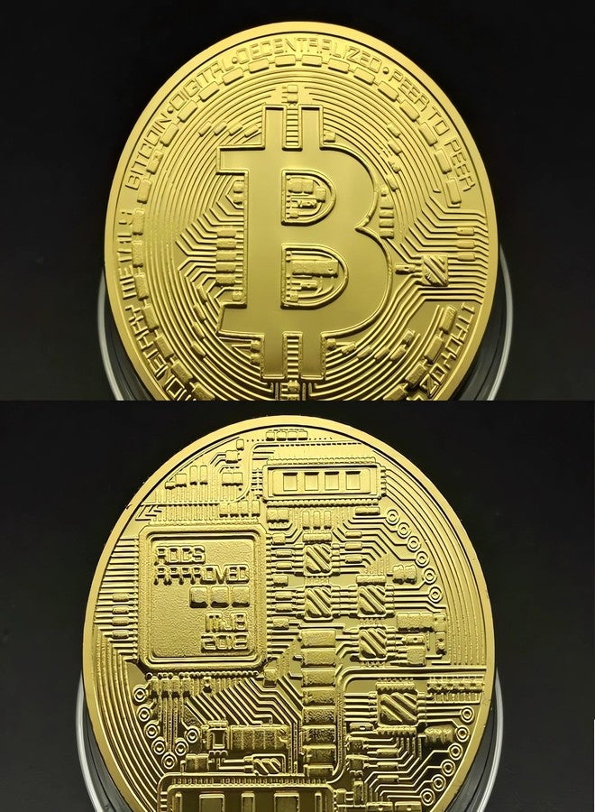 TRIBONES Bitcoin Coins, BTC Coins, Bitcoin Tokens. Bitcoin Commemorative Coin, Relief and Gold Shiny Finish, 1.1-oz, 1.6x0.12-inch, Heavier and Larger. Collect Coins, Lucky Amulets (2-pcs Pack) - Image 4