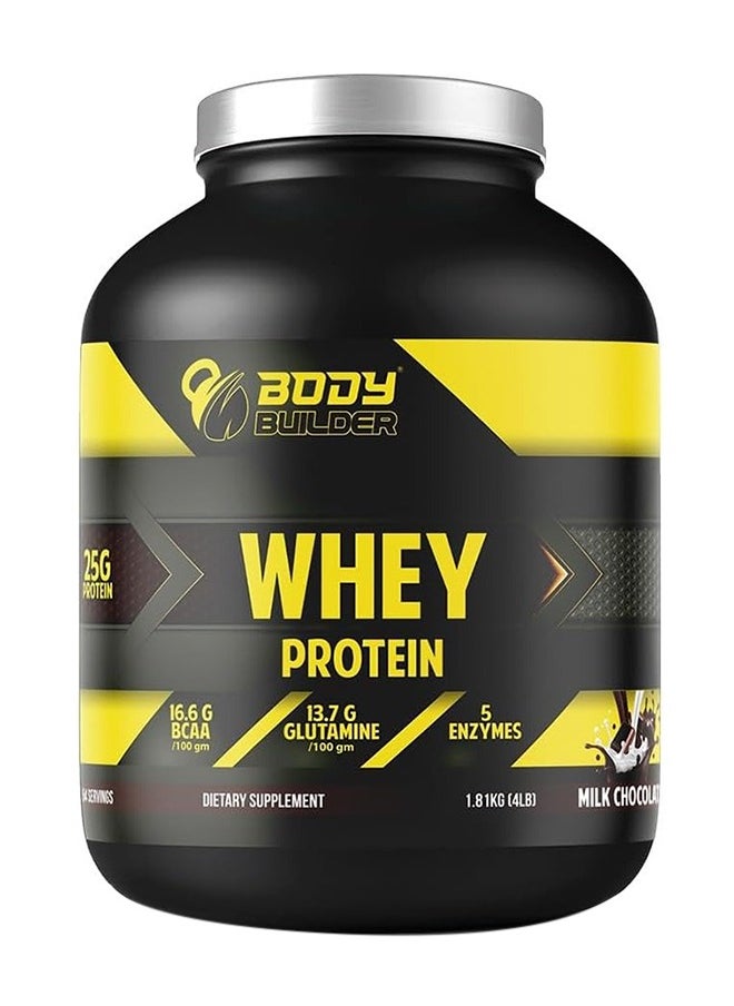 Body Builder - Body Builder 100% Whey Protein Support Muscle Growth And Repair Fast Absorption Milk Chocolate Flavor 4 Lbs - Image 1