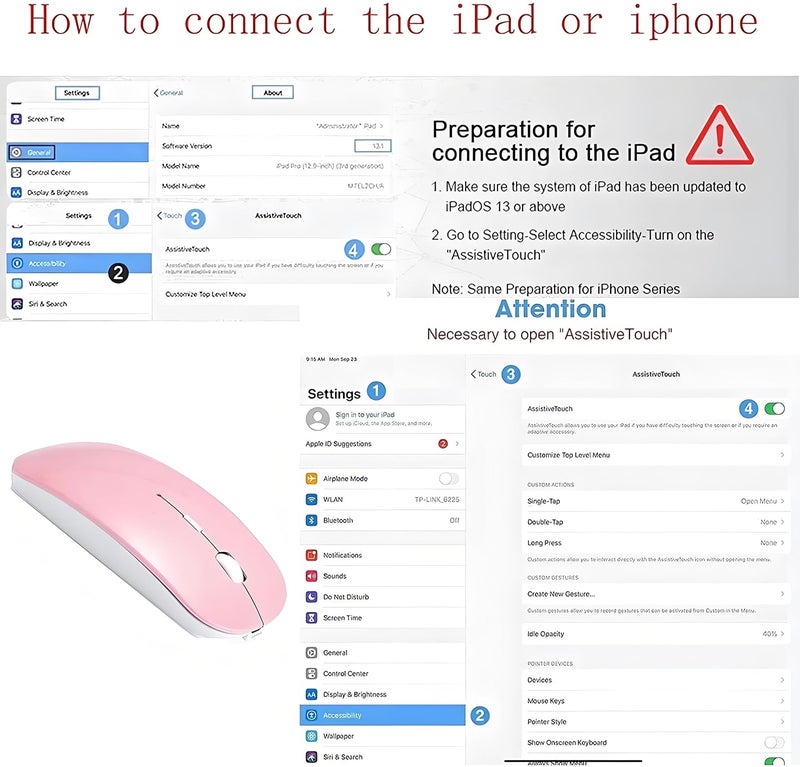 زيرو فأرة بلوتوث من ZERU، فأرة لاسلكية قابلة للشحن لجهاز MacBook Pro/MacBook Air/الابتوب/الكمبيوتر الشخصي/ماك/آيباد برو/الكمبيوتر، بلوتوث 5.2 + 3.0 + مستقبل USB 2.4G (وردي) - Image 2