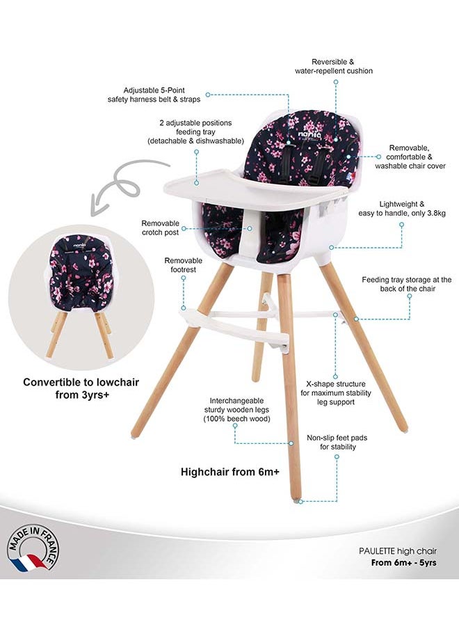 Nania - 2 In 1 Paulette Highchair With Reversible Cushion - Cherry - Image 1