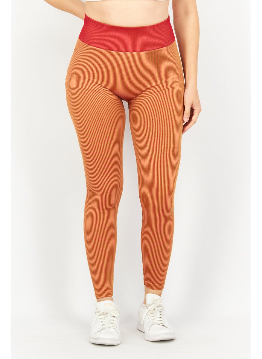 SOUTH BEACH - Women Tight Fit Ribbed Pull-On Training Leggings, Sand Pink - Image 1