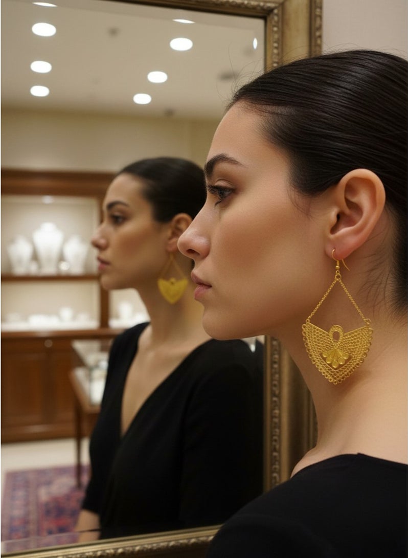 Julia Store 18K Gold Plated Stainless Steel Aesthetic Exquisite Luxury Romantic Elegant Dainty Gold Cute Trendy Minimalist Charm Elegant Vintage Egyptian Oriental Traditional Dangle Earrings Jewelry Gift - Image 4