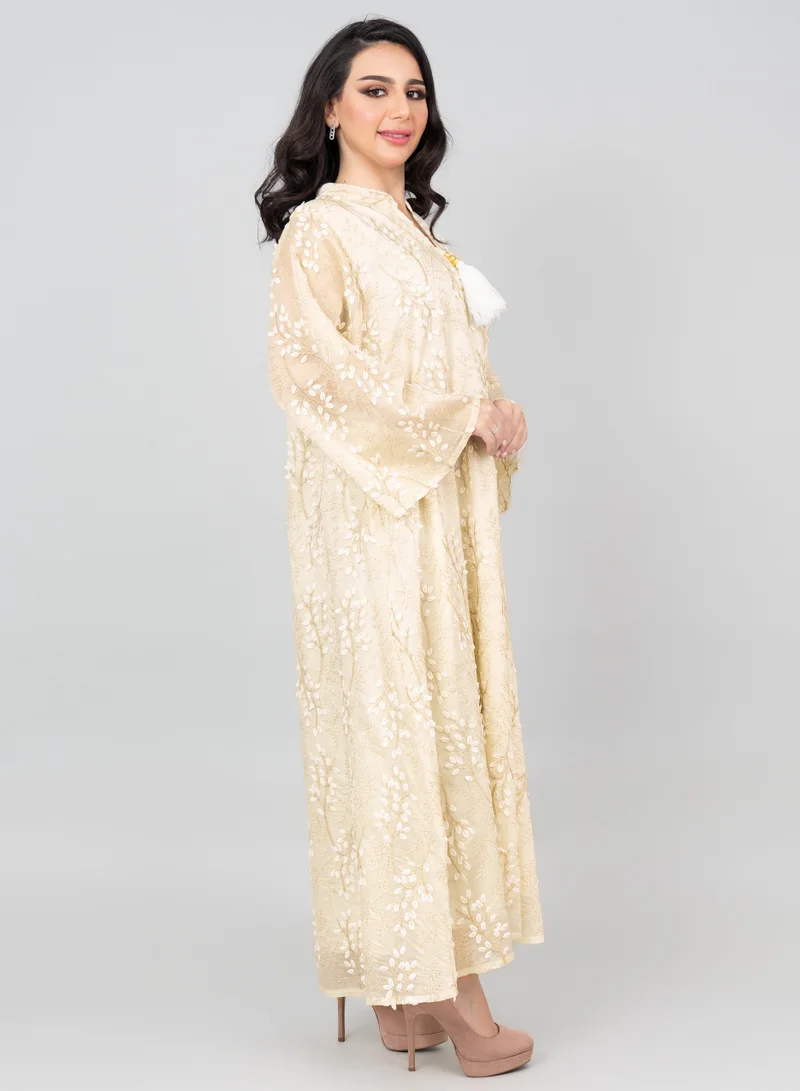 IKKXA Petal Grace Embroidered Jalabiya OMN02 Beige