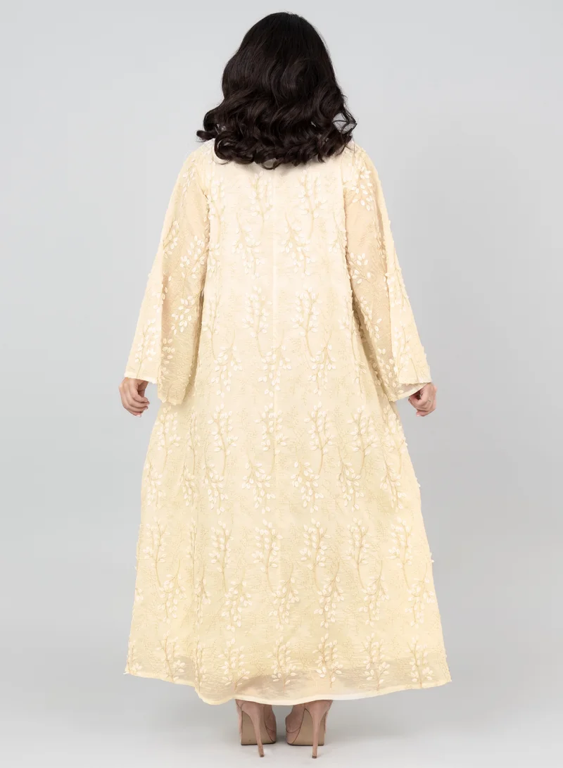 IKKXA Petal Grace Embroidered Jalabiya OMN02 Beige