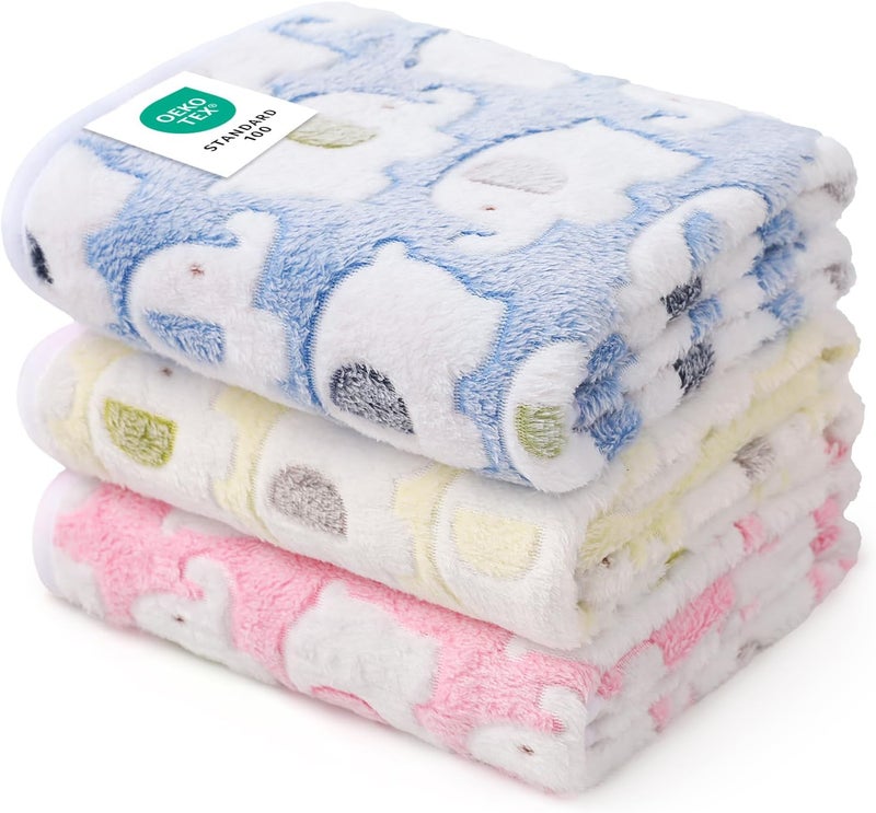 1 Pack 3 Blankets Super Soft Fluffy Premium Cute Elephant Pattern Pet Blanket Flannel Throw for Dog Puppy Cat Blue/Pink/Yellow Large(41x31 inch) - Image 1