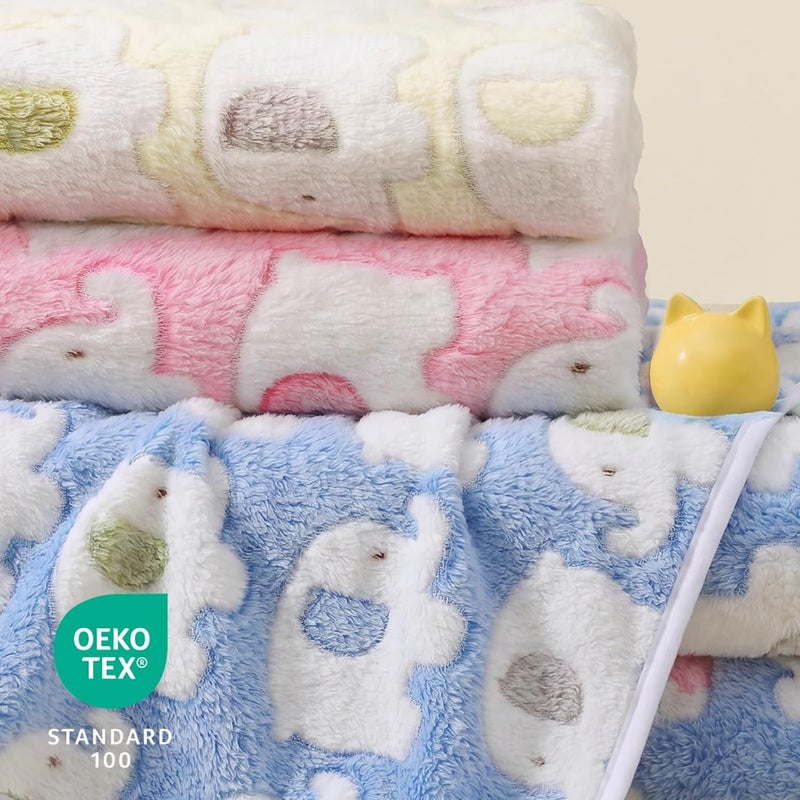 1 Pack 3 Blankets Super Soft Fluffy Premium Cute Elephant Pattern Pet Blanket Flannel Throw for Dog Puppy Cat Blue/Pink/Yellow Large(41x31 inch) - Image 3