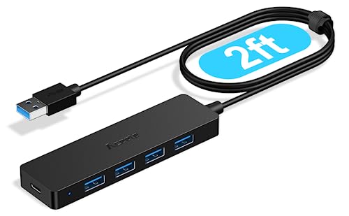 Aceele 4-Port USB 3.0 Hub, Ultra-Slim Data USB Hub with 2ft Extended Cable [Charging Not Supported], USB Extender for MacBook, Mac Pro, Mac mini, iMac, Surface Pro, XPS, PC, Flash Drive, Mobile HDD - Image 1