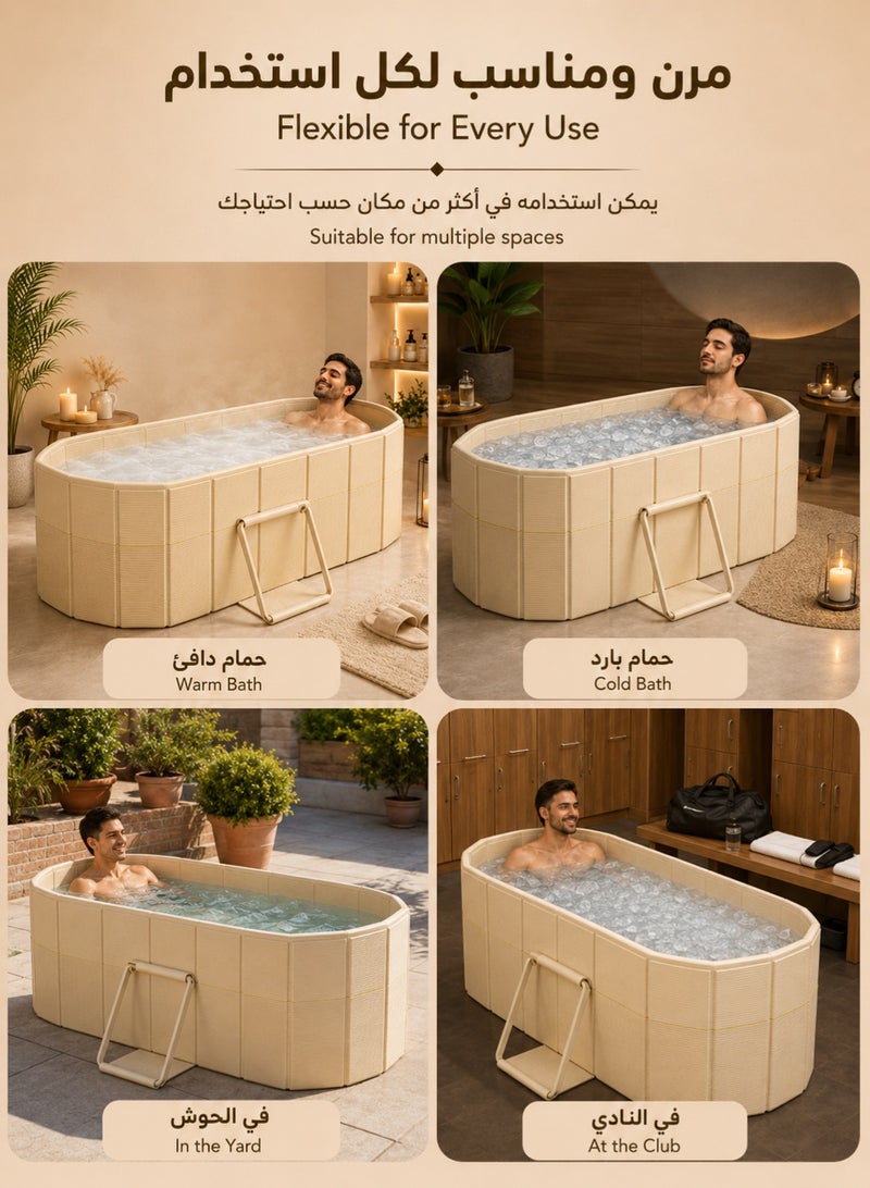 RUIYADA 1.5M Foldable Bathtub for Adults, Portable Home Spa Soaking Tub with Wide Space, Front Support Frame, Dual Drainage and 5-Layer Structure, Space Saving Bath Tub for Hot Bath, Ice Bath, Bathroom and Gym, Champagne Beige - Image 5