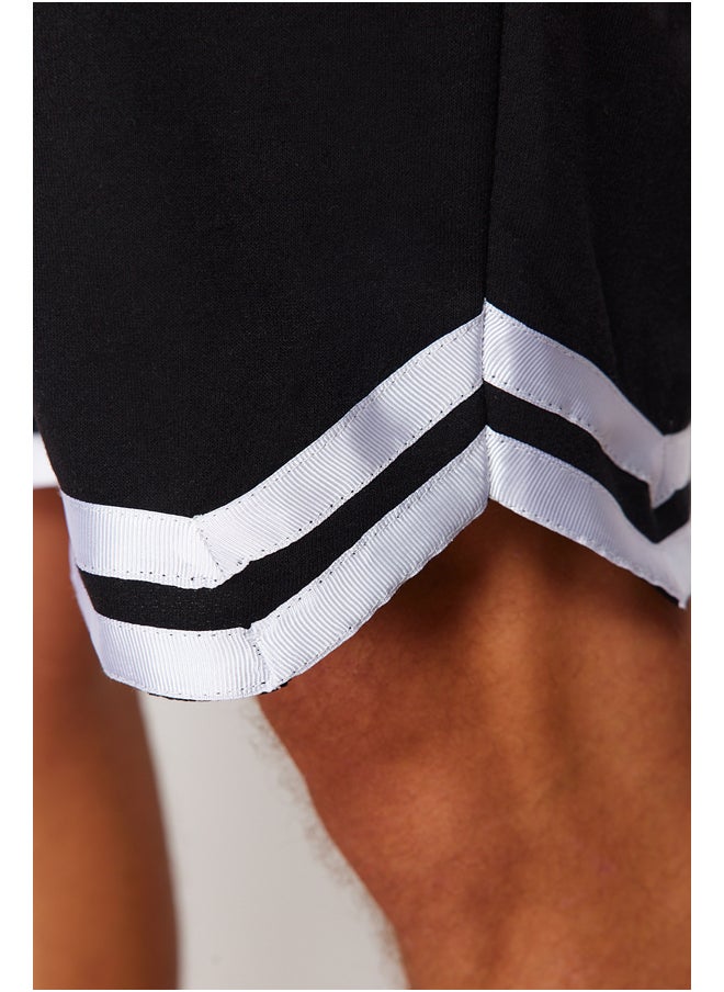 trendyol Black Regular Cut Elastic Waisted Wide Leg Striped Shorts TMNSS24SR00030  - Image 5