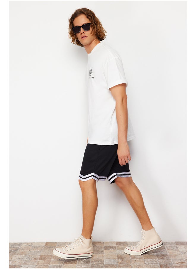 trendyol Black Regular Cut Elastic Waisted Wide Leg Striped Shorts TMNSS24SR00030  - Image 2