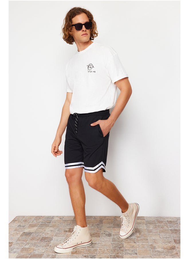 trendyol Black Regular Cut Elastic Waisted Wide Leg Striped Shorts TMNSS24SR00030  - Image 1