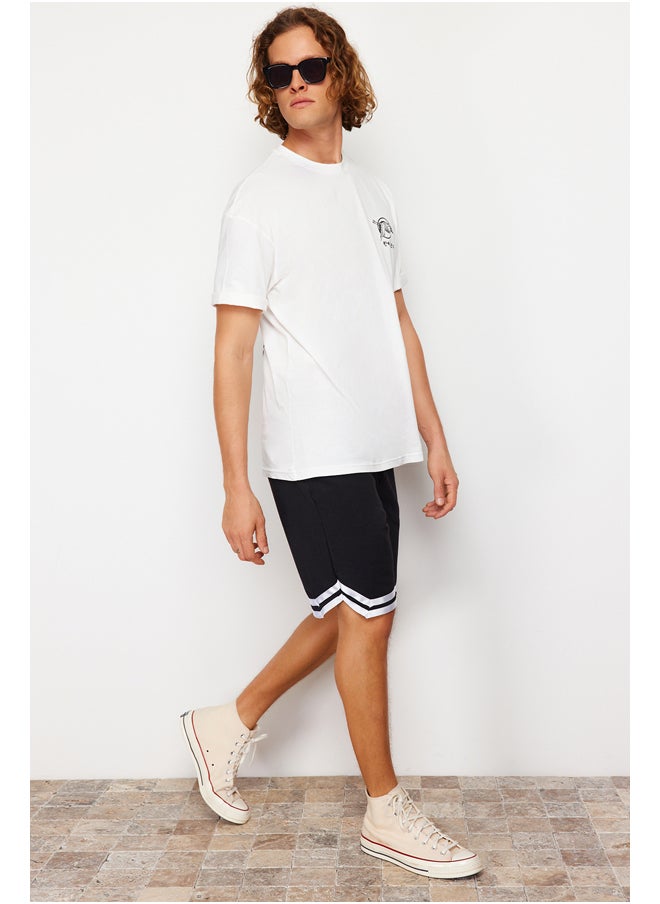 trendyol Black Regular Cut Elastic Waisted Wide Leg Striped Shorts TMNSS24SR00030  - Image 3