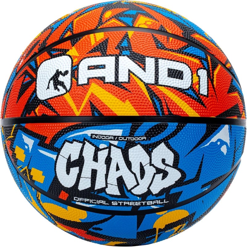 AND1 Chaos Rubber Basketball: Official Regulation Size 7 (29.5 inches) Rubber Basketball - Deep Channel Construction Streetball, Made for Indoor Outdoor - Image 1