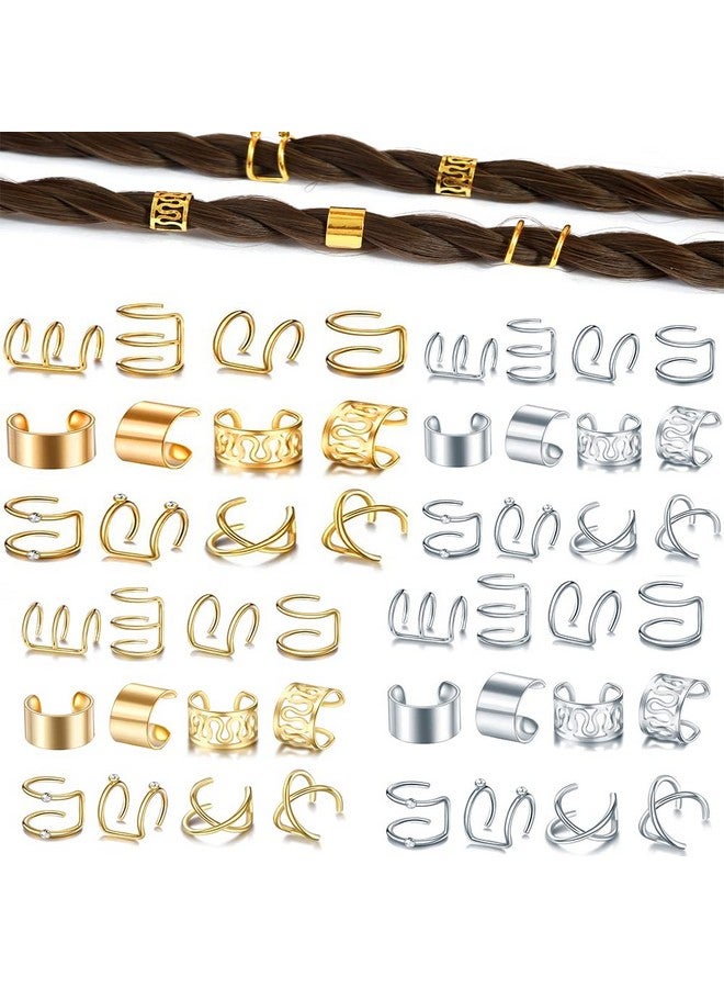 RUSTAMM 48Pcs Gold Silver Hair Braids Dreadlock Nonpiercing Ear Clip Beard Beads Cuffs Clip Hair For Women Men Hair Accessories Styling Jewelry Tools - Image 3