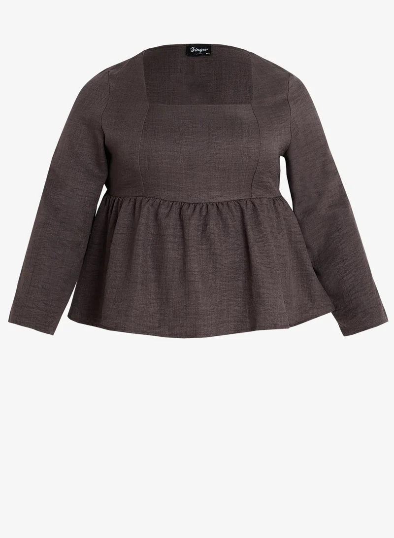 Ginger Plus Square Neck Peplum Top & Comfort Fit Pant Set