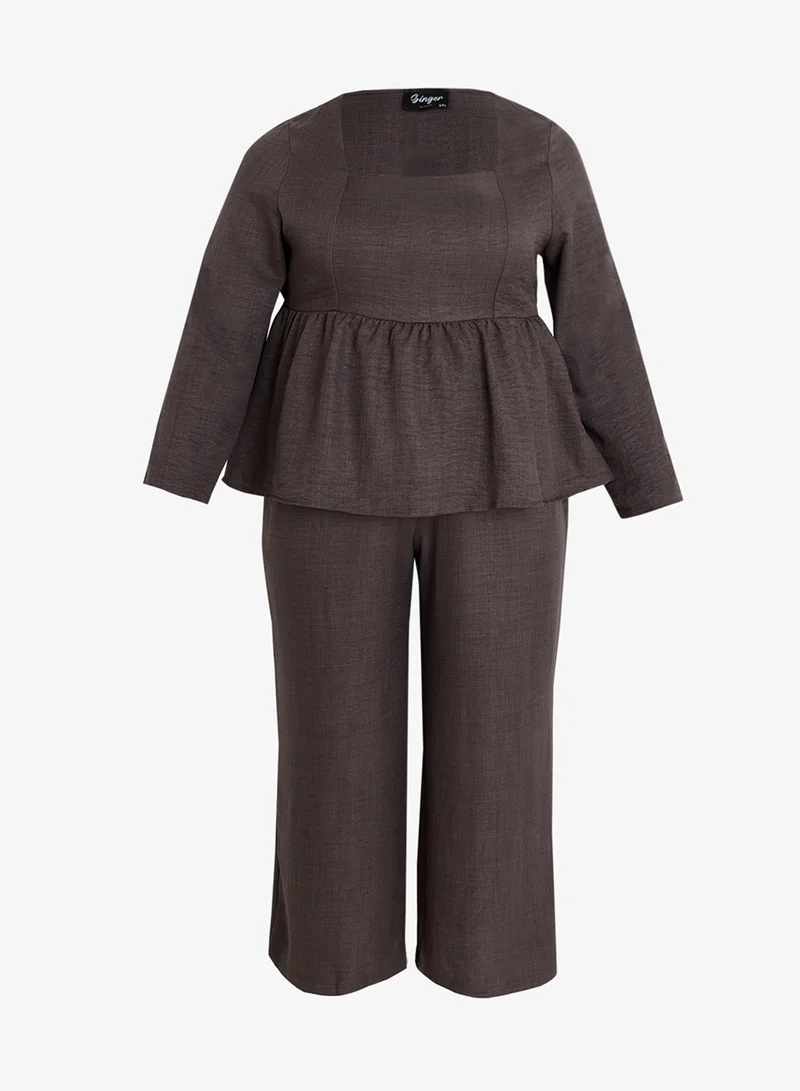 Ginger Plus Square Neck Peplum Top & Comfort Fit Pant Set