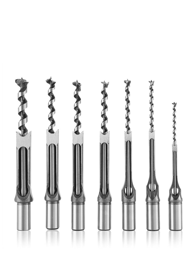 KASTWAVE Square Hole Drill Bit Set 7 Pack High-Speed Steel Woodworking Mortise Chisel Bits 1/4” 5/16“ 3/8" 1/2" 9/16" 5/8" 3/4" for Precise Square Hole Drilling - Image 1