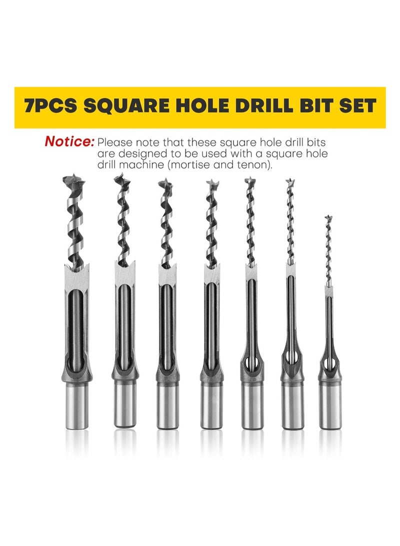 KASTWAVE Square Hole Drill Bit Set 7 Pack High-Speed Steel Woodworking Mortise Chisel Bits 1/4” 5/16“ 3/8" 1/2" 9/16" 5/8" 3/4" for Precise Square Hole Drilling - Image 5