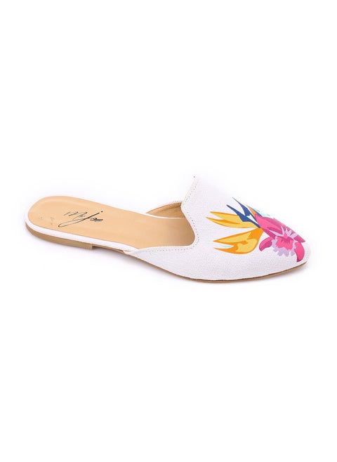 Canvas Japanese Flower Pattern Mules - Multi Color