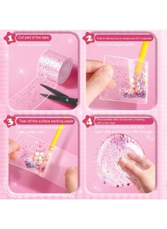 Bebiland 2 Pcs Nano Tape Bubbles Kit,with Straws Glitter Double-Sided Tape Bubble Balloons Elastic Magic Plastic Bubbles DIY Craft Gifts for Party Birthday Fidget Toys Gift (Blue and Pink)  - Image 3