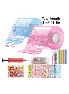 Bebiland 2 Pcs Nano Tape Bubbles Kit,with Straws Glitter Double-Sided Tape Bubble Balloons Elastic Magic Plastic Bubbles DIY Craft Gifts for Party Birthday Fidget Toys Gift (Blue and Pink)  - Image 2