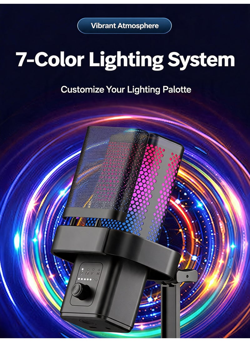 ميكروفون ألعاب ZFSZ M6 USB مزود بإضاءة RGB على شكل خلية نحل، وميزة كتم الصوت بنقرة واحدة، ومؤشر مستوى الصوت LED، وحامل احترافي مقاوم للاهتزاز، مخصص لأجهزة الكمبيوتر الشخصي وPS5 والبث المباشر ويوتيوب - Image 4