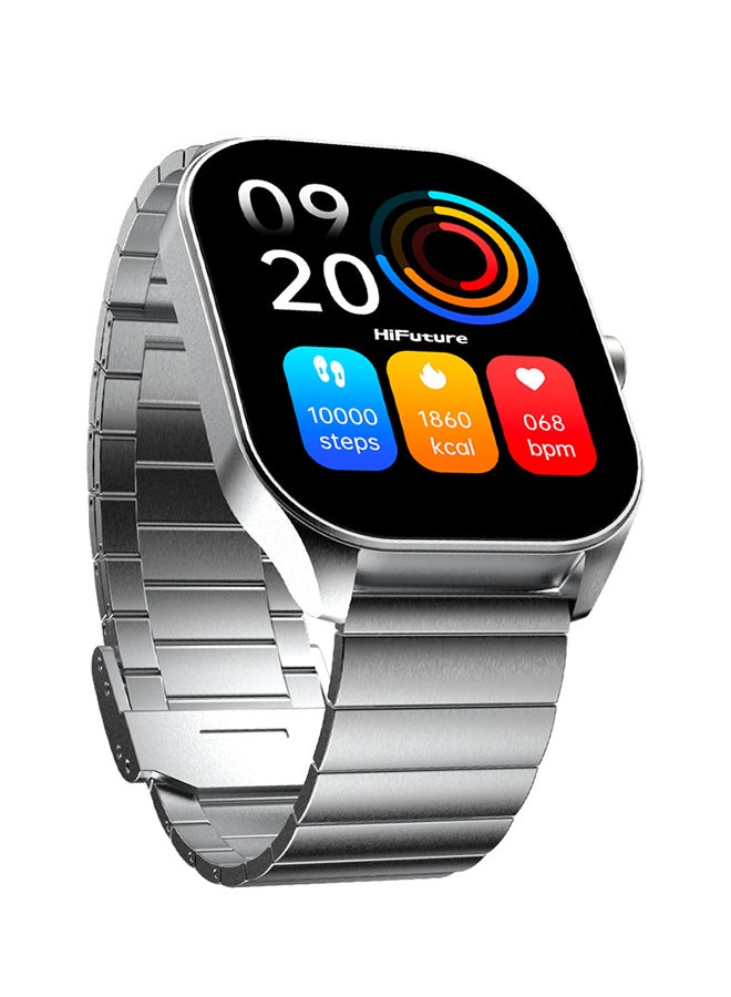 HiFuture Apex 2.04" Amoled Stainless Steel Wireless Calling Smartwatch - Silver - Image 1