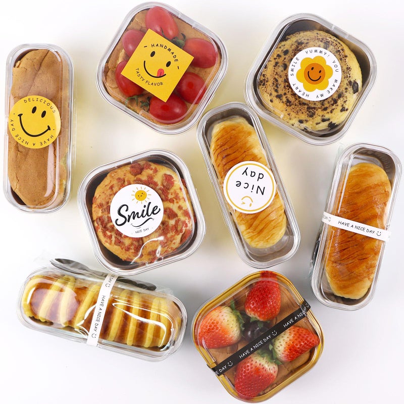 BZIDII 10oz Mini Cake Pans With Lids 50 Pack Aluminum Foil Square Brownie Baking Cups,4â€x4â€ Disposable Loaf Pans With Lids and Spoons Stickers,Large Cupcake Pans Muffin Cake Tins Cake Container(Pink) - Image 5