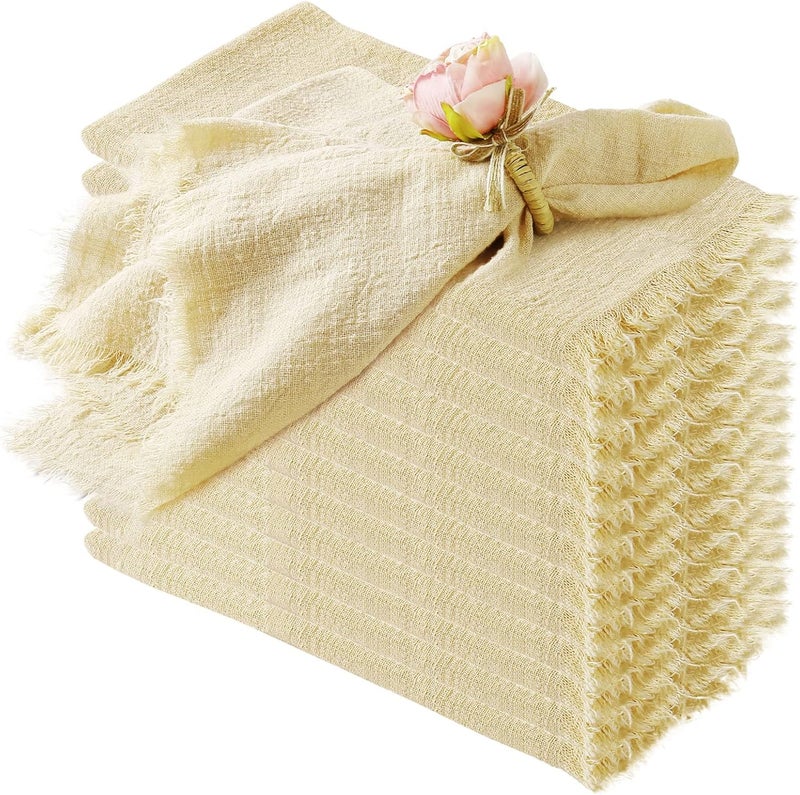 FEKIDO Handmade Cloth Napkins 100 Cotton Napkins with Fringe Set of 12166 x 166 Inch Reusable Soft Napkins for DinnerRusticPartyWeddingsChristmasThanksgiving DayHalloweenIvory - Image 1