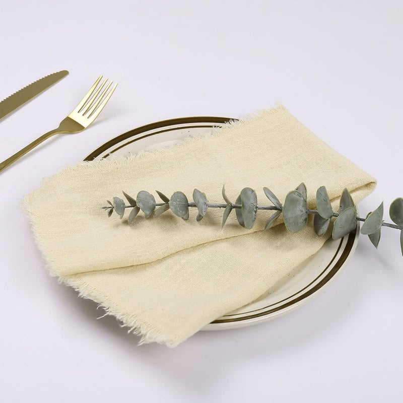FEKIDO Handmade Cloth Napkins 100 Cotton Napkins with Fringe Set of 12166 x 166 Inch Reusable Soft Napkins for DinnerRusticPartyWeddingsChristmasThanksgiving DayHalloweenIvory - Image 4
