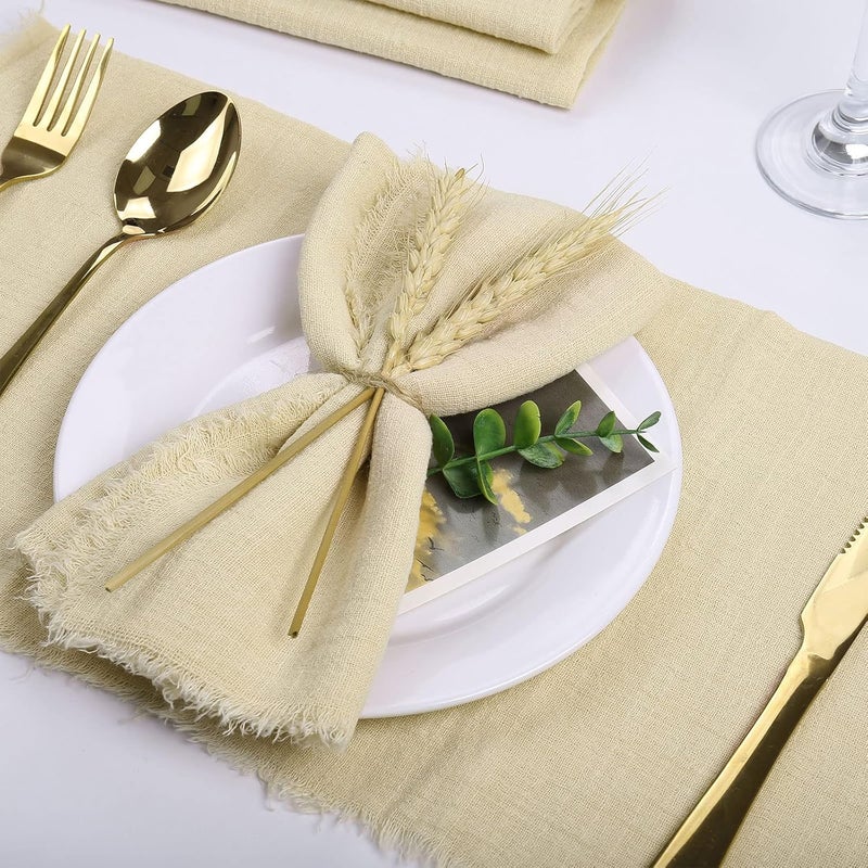 FEKIDO Handmade Cloth Napkins 100 Cotton Napkins with Fringe Set of 12166 x 166 Inch Reusable Soft Napkins for DinnerRusticPartyWeddingsChristmasThanksgiving DayHalloweenIvory - Image 2