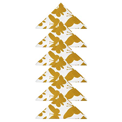 Dekor World Cotton Yellow Butterfly Printed and Solid Napkin Set (Pack of 12) - Image 2