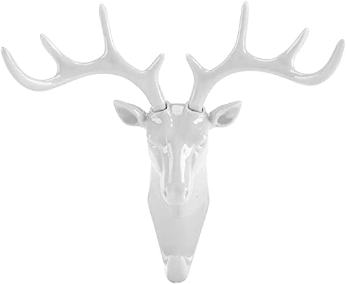 KPNG Creative Home Living Room Bedroom Decoration Animal Head Deer Black Resin Wall Mounted Cute Hook Jewelry Key Scarf Bag Hanger Robes Coat Rack (Pack of-1, White) - Image 2