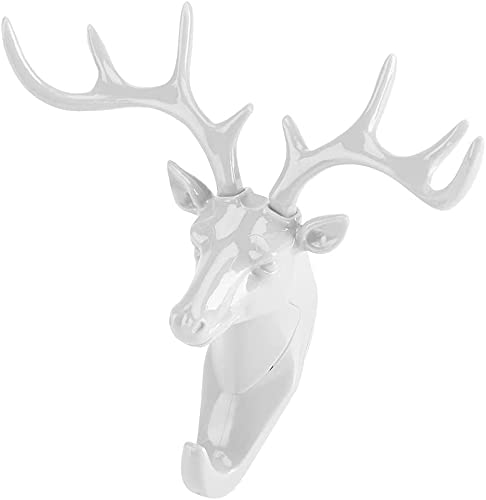 KPNG Creative Home Living Room Bedroom Decoration Animal Head Deer Black Resin Wall Mounted Cute Hook Jewelry Key Scarf Bag Hanger Robes Coat Rack (Pack of-1, White) - Image 3
