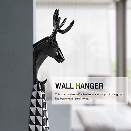 KPNG Creative Home Living Room Bedroom Decoration Animal Head Deer Black Resin Wall Mounted Cute Hook Jewelry Key Scarf Bag Hanger Robes Coat Rack (Pack of-1, White) - Image 4