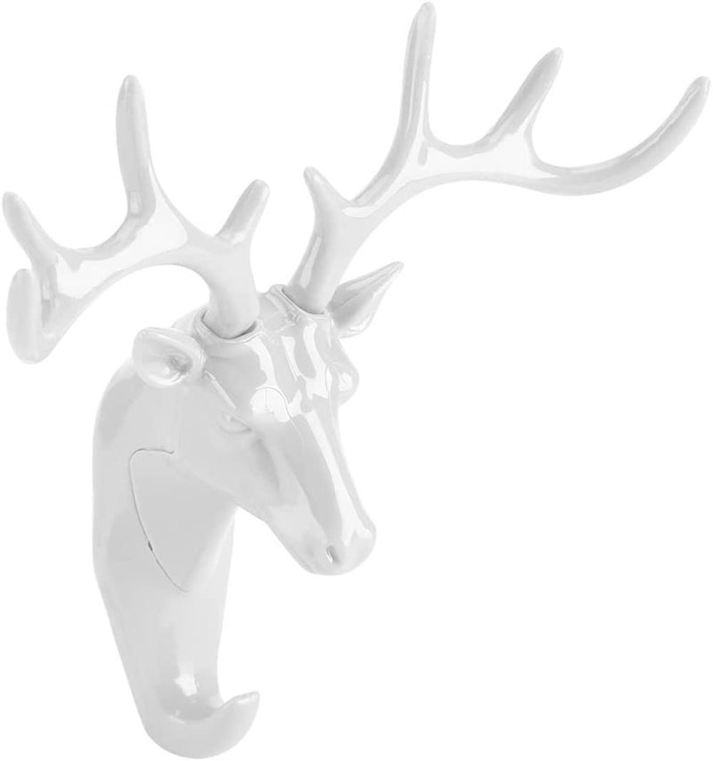 KPNG Creative Home Living Room Bedroom Decoration Animal Head Deer Black Resin Wall Mounted Cute Hook Jewelry Key Scarf Bag Hanger Robes Coat Rack (Pack of-1, White) - Image 1