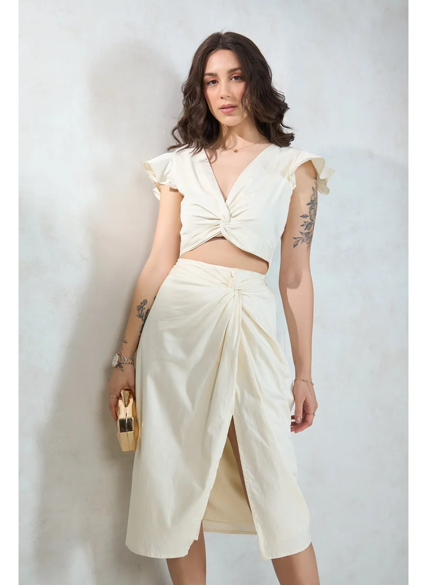 فيرجيو Virgio Women Cotton Midi Length Solid Skirt