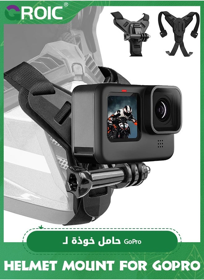 GROIC - Adaptom Helmet Mount for GoPro, Motorcycle Chin Strap Attachment with Extension J Hook Dirt Bike Holder Mounting Accessories for Go Pro Max Hero 12 11 10 9 8 7 Insta360 X3 GO3 DJI Action 3 4 Camera - Image 1