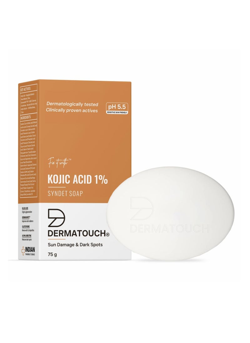 DERMATOUCH DERMATOUCH Kojic Acid 1% Soap with Glutathione | For Pigmentation & Sun damage | Soap for Men & Women | Suitable for All Skin Types | 75g  - Image 1