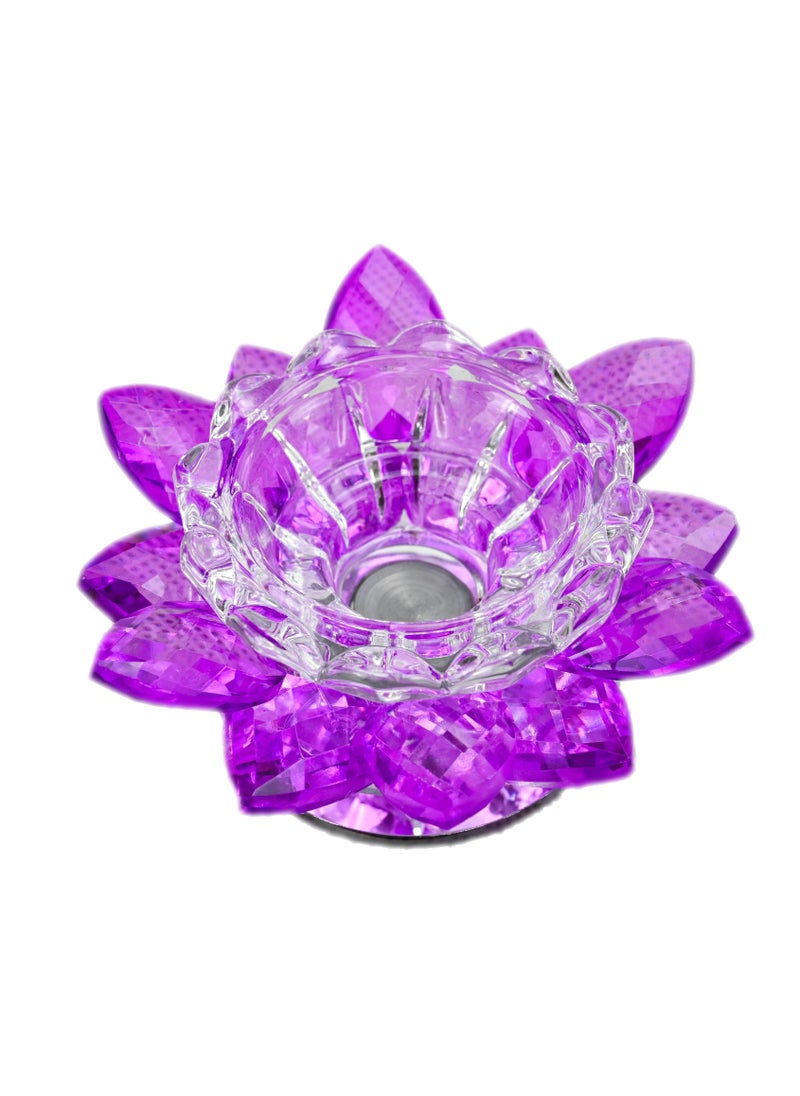 Generic - Crystal Purple Lotus Flower Bakhoor Burner, Golden Ash Tray, Purple Shade Crystal Incense Burner, Crystal Lotus Flower Incense Stick Holder, Home Fragrance, Decorative Crystal Ornament - Purple - Image 1
