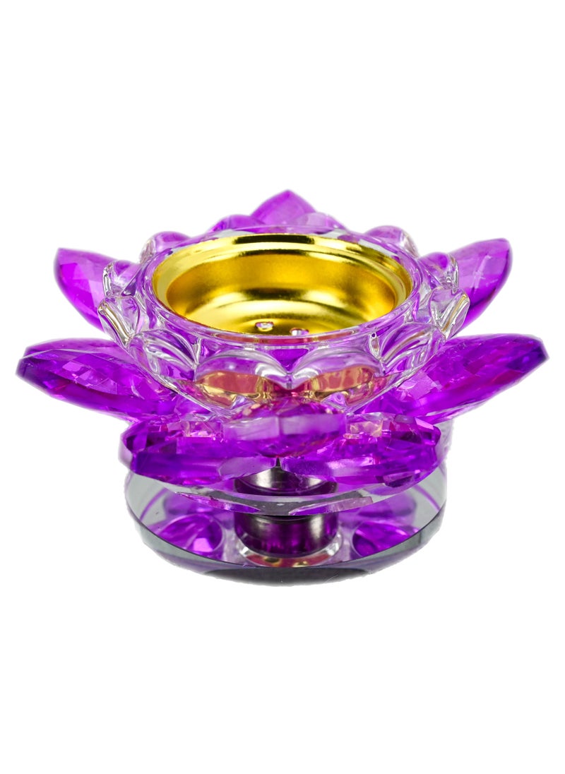 Generic - Crystal Purple Lotus Flower Bakhoor Burner, Golden Ash Tray, Purple Shade Crystal Incense Burner, Crystal Lotus Flower Incense Stick Holder, Home Fragrance, Decorative Crystal Ornament - Purple - Image 1