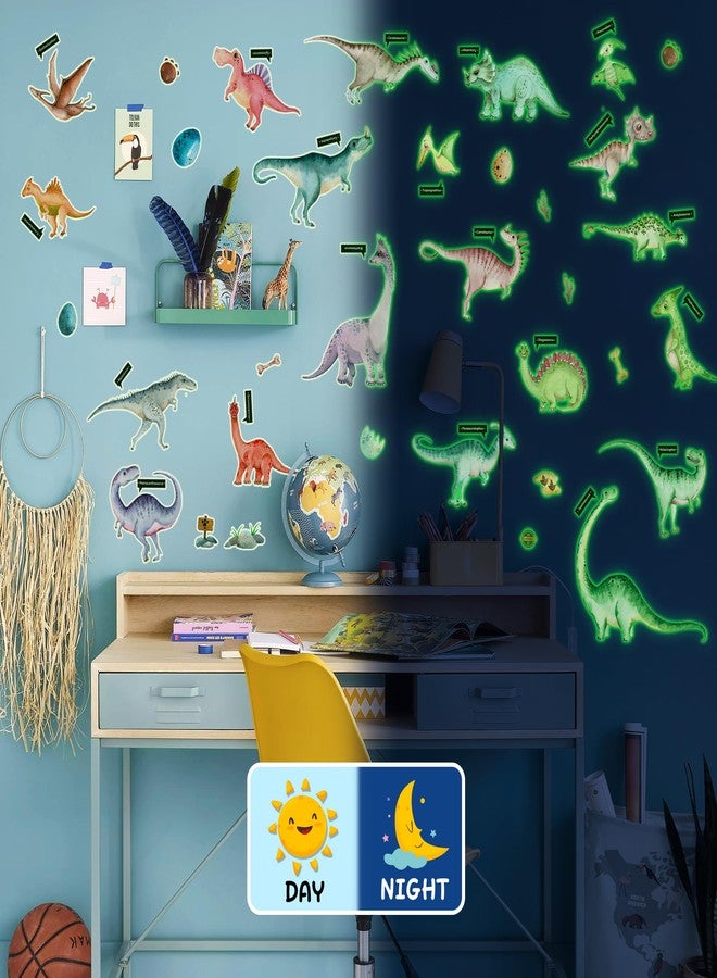 Robmoda Glow in The Dark Dinosaur Wall Decals, Glowing Stickers for Ceiling, Boys Bedroom Decoration, Large Luminous Removable Dinosaur Wall Decor for Nursery, Kids Birthday Gift - Image 3