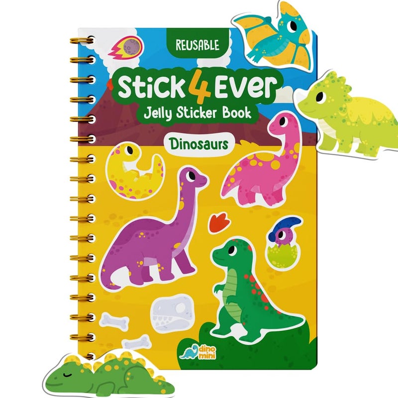 DINO MINI Stick4Ever Jelly Sticker Book for Kids Waterproof Easy to Clean Reusable Sticker Book for Toddlers Reusable Road Trip Activities for Kids Stocking Stuffers for Toddlers Dinosaurs - Image 2