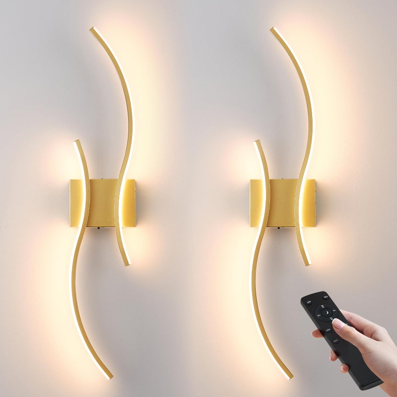 KARTOOSH Battery Operated Wall Sconces Set of Two with Remote Control Stepless Colors 3000K6000K Dimming LED Gold Wireless Wall Light for Living Room Hallway Bedroom 315 Inch 2 Pack