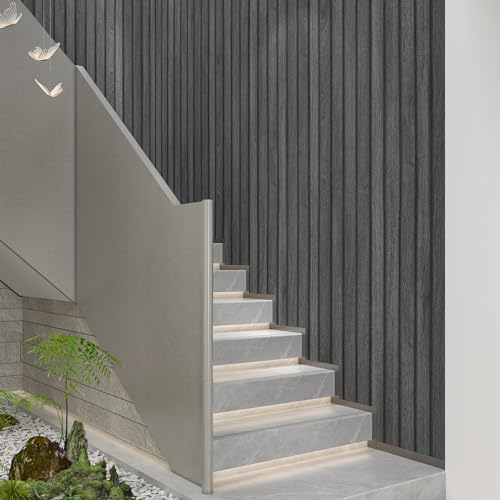 CHIHUT 17.7”x236” Black Wooden Slat Peel and Stick Wallpaper Wood Grain Contact Paper Self Adhesive Faux Wall Panel Wallpaper Removable Wood Wall Covering for Bedroom Countertops Cabinets Shelf Liner - Image 4