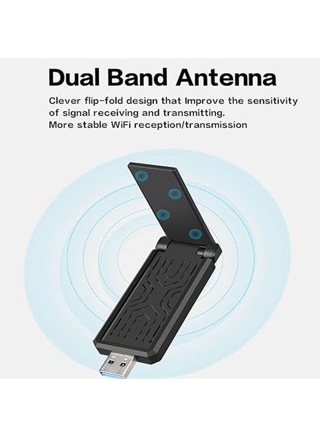 General PC WiFi Adapter, USB WiFi Antenna, Long Range AC1300Mbps Desktop PC WiFi Adapter, High Gain Dual Band 5dBi Antenna, USB 3.0, 2.4GHz/5GHz, Windows Compatible  - Image 4