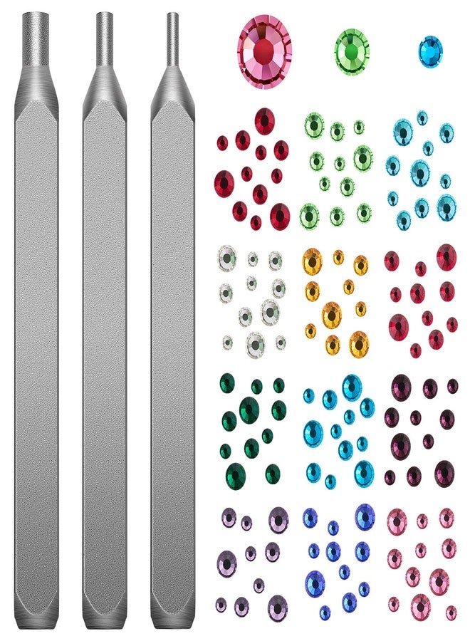 Zhehao Flat Back Crystals Setter Metal Stamping Punches Kit Includes 3 Pieces Jewelry Metal Stamping Tool for DIY, 1.8 mm, 2.5 mm, 4 mm and 1500 Pieces Multi Colored Rhinestones Crystals - Image 1