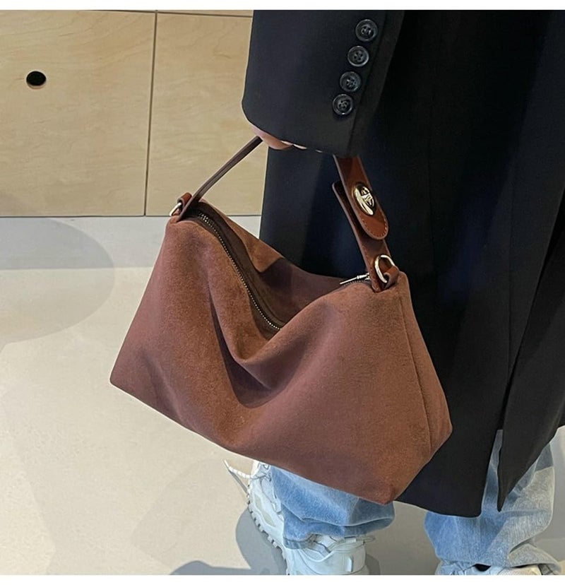 Jusavie Slouchy Suede Cloud Hobo Bags Women Crescent Satchels Shoulder Bag Crossbody Phone Purse Trendy Top-handle Tote Handbag - Image 3